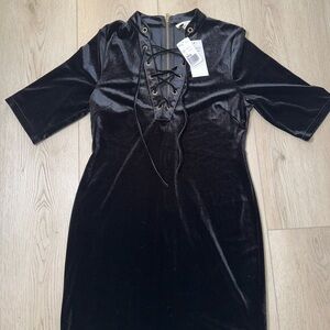 Black Velvet Lace-Up Dress